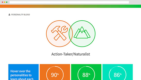 Traitify personality results show Types and Blend
